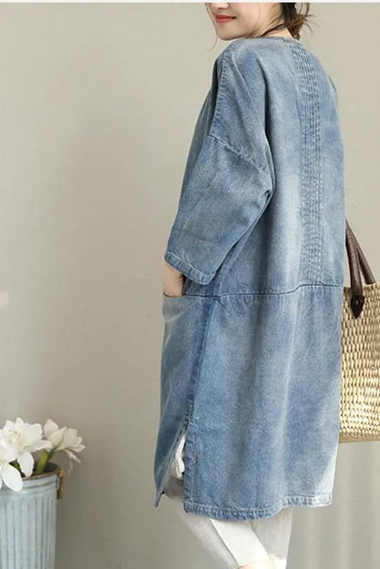 Loose Blue Denim Dresses Cotton Fall Outfits