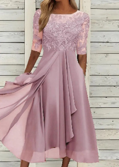 Purple Hollow Out Lace Patchwork Chiffon Long Dresses Summer