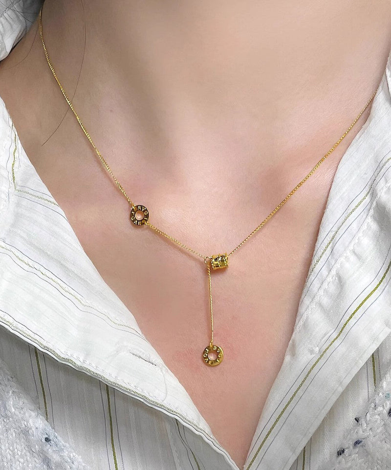 Modern Gold Stainless Steel Overgild Tasselpendant Necklace