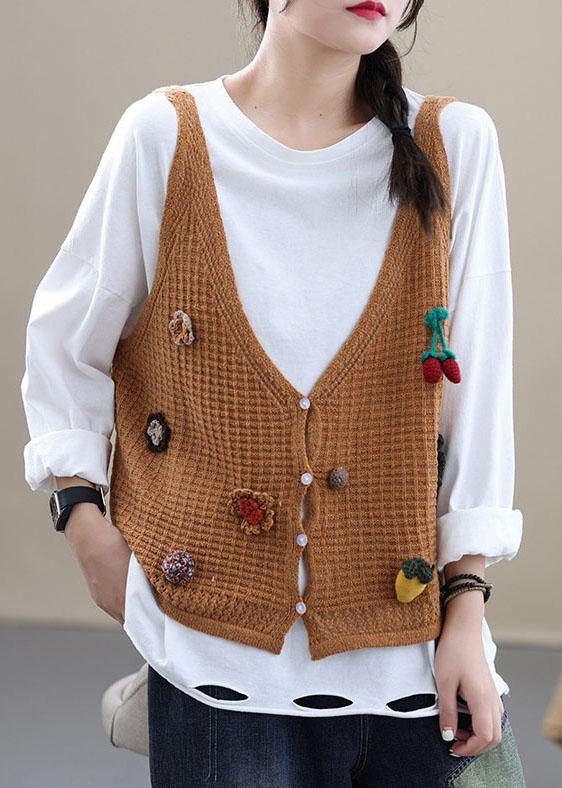 Style Khaki Embroidered Fall Shirt Knit Vest Sleeveless
