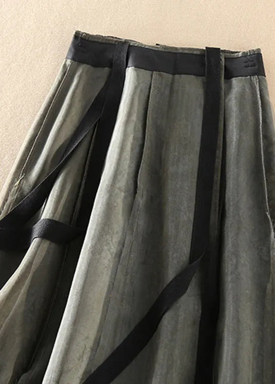 Modern Black Green Retro Asymmetrical Patchwork Skirts Spring
