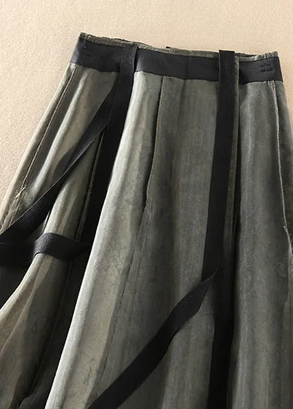 Modern Black Green Retro Asymmetrical Patchwork Skirts Spring