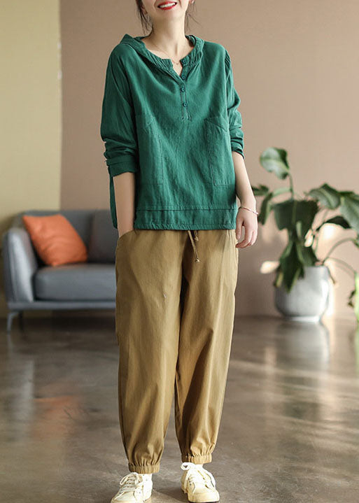 Diy Green Hooded Patchwork Oversized Cotton Shirt Top Spring