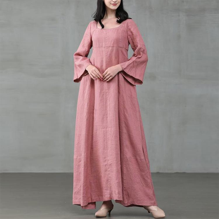 Summer Vacation Dress Spring Outfit Retro Dress With Large Pendulum Linen