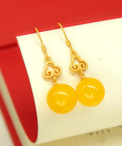 Yellow Sterling Silver Overgild Beeswax Xiangyun Drop Earrings