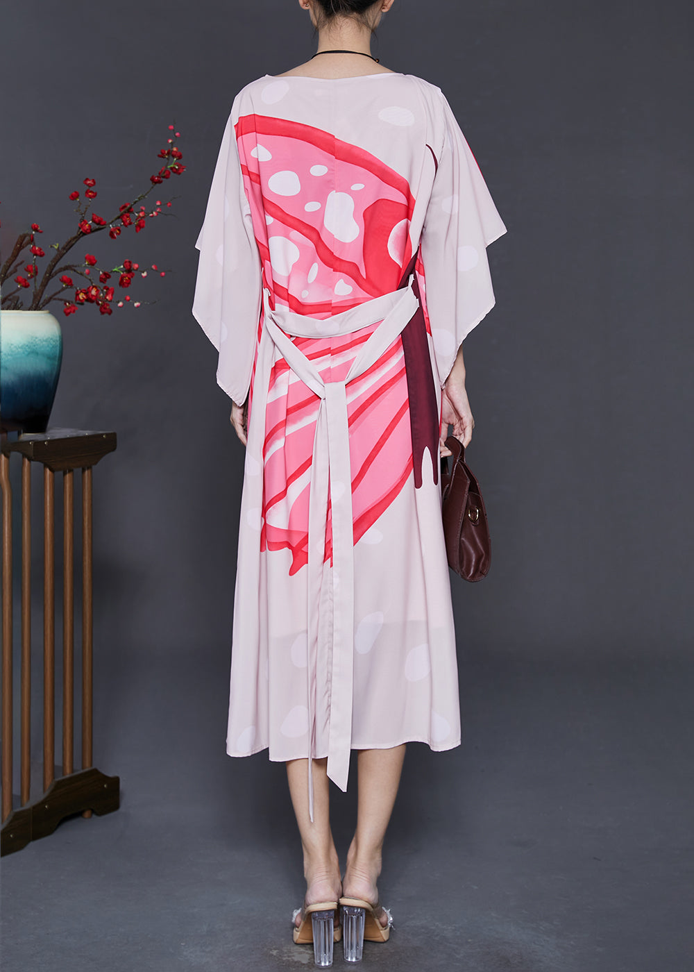 Pink Oversized Print Chiffon Vacation Dresses Summer