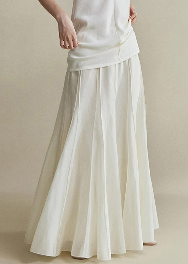 White Zippered High Waist Silk Cotton Skirts Summer