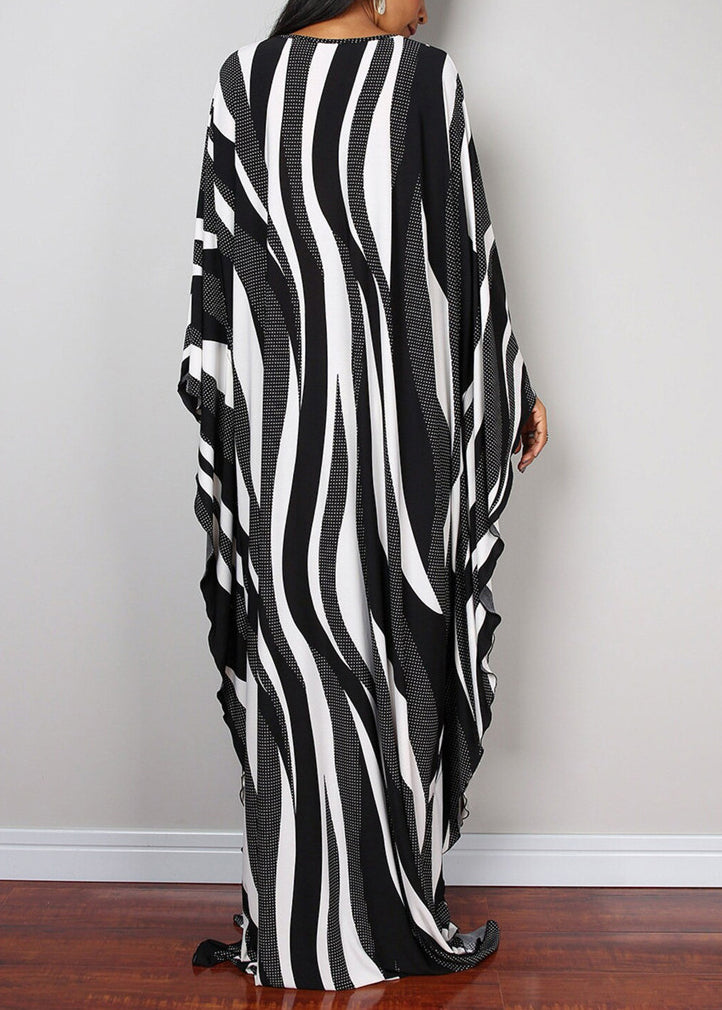 Zebra Pattern V Neck Cotton Vacation Dresses Summer