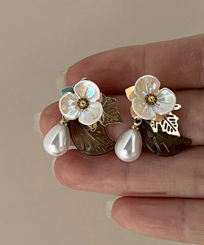 French Colorblock Acrylic Alloy Pearl Water Droplet Stud Earrings