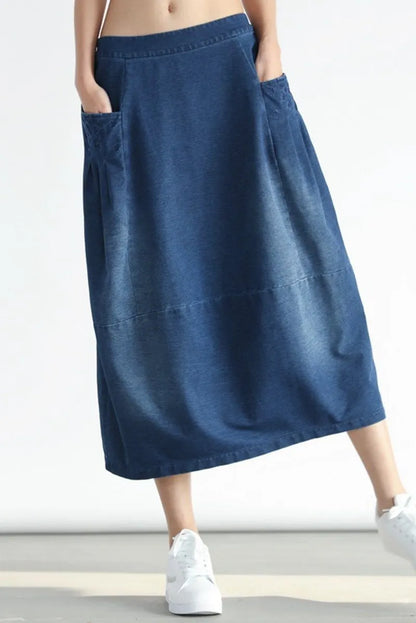 Denim Pocket Cotton Skirt Simple Skirt