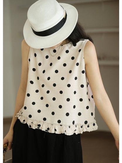 Dot Lacework Hem Loose Cotton Vest