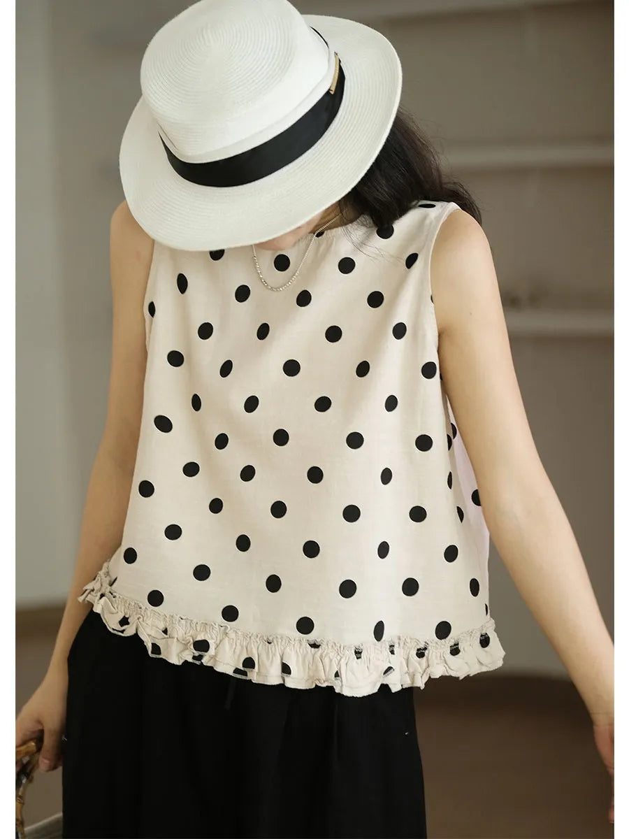 Dot Lacework Hem Loose Cotton Vest