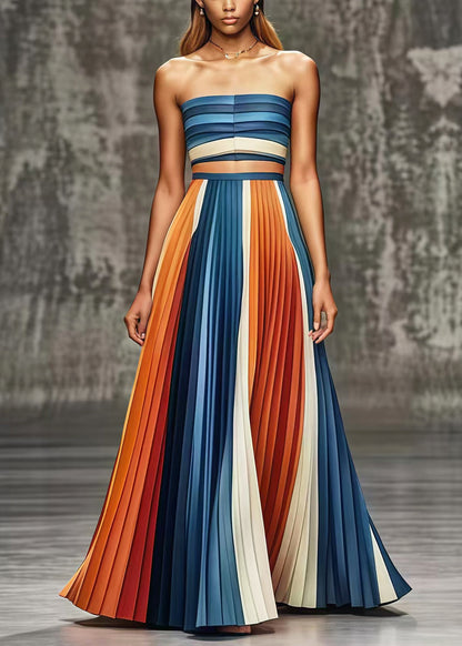 Fine Colorblock Silm Fit Chiffon Pleated Skirts Fall