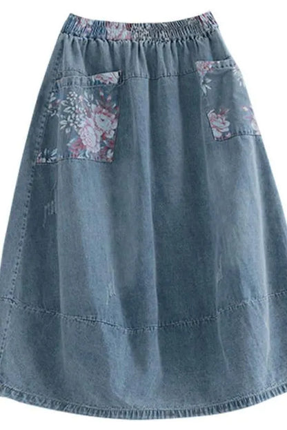 Elastic Waist Denim Cotton Skirt