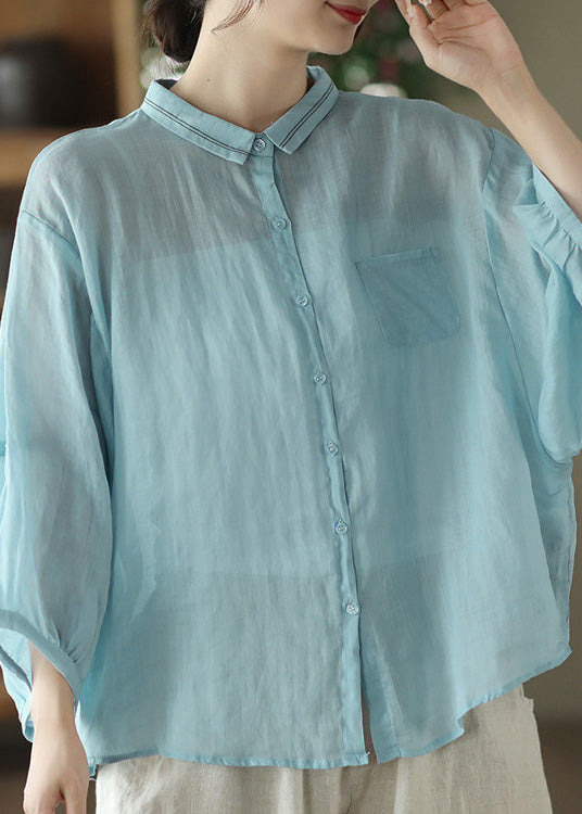 Light Blue Peter Pan Ramie Shirt Spring