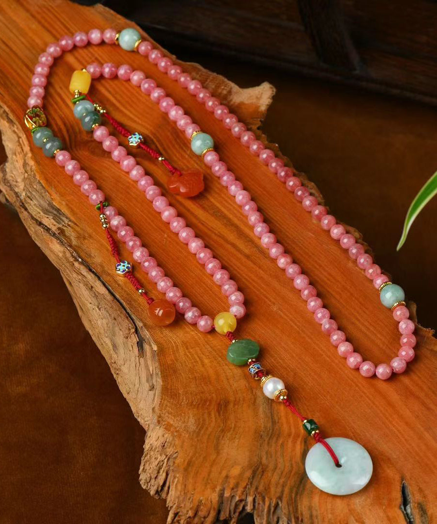 Water Red Jade Pearl Gem Stone Beading Pendant Necklace