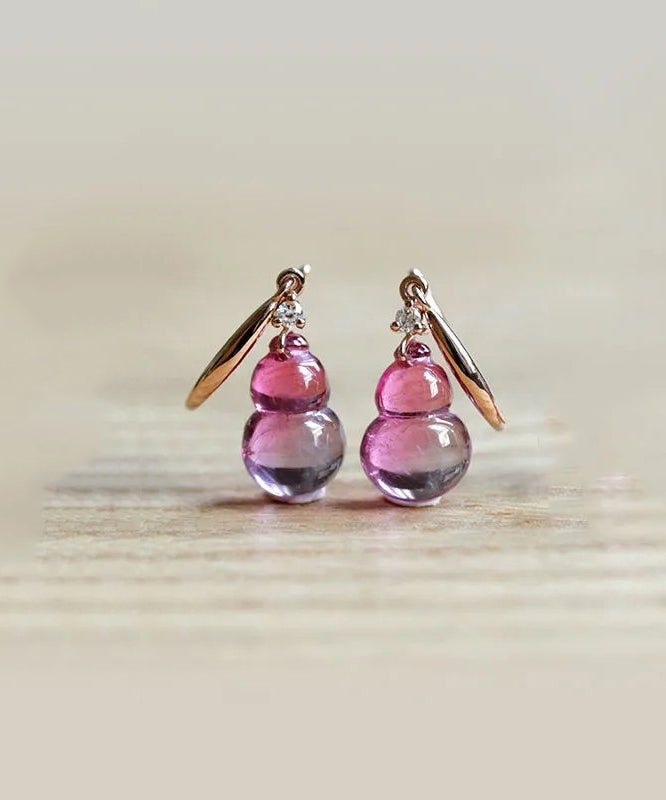 Purple Red Sterling Silver Overgild Crystal Gourd Drop Earrings