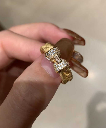 Gold Sterling Silver Overgild Inlaid Zircon Weave Bow Rings