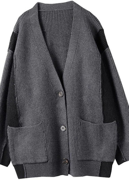 For Spring Gray Knitted Pullover V Neck Button Downfall Spring Knit Ssweat Tops