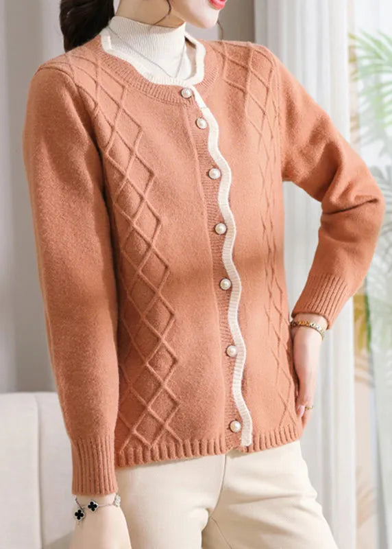 Organic Orange O-neck Button Cotton Knit Cardigans Fall