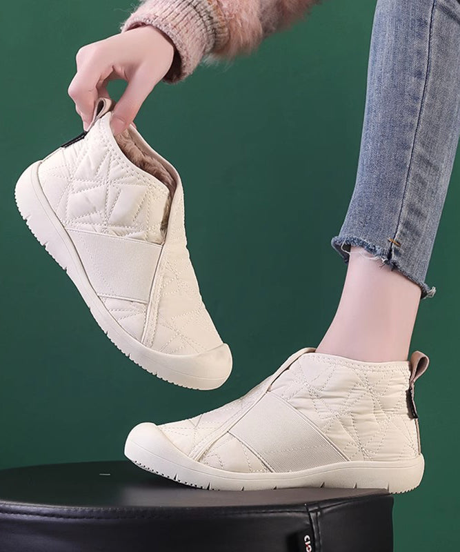 Khaki Splicing Fuzzy Wool Lined Flat Shoes for