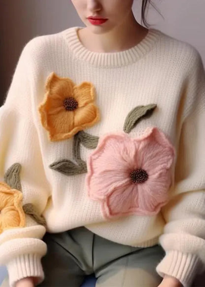 White O Neck Knit Sweater Tops Fall