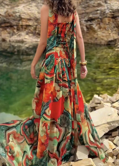 New Print Wrinkled Strapless Long Dresses