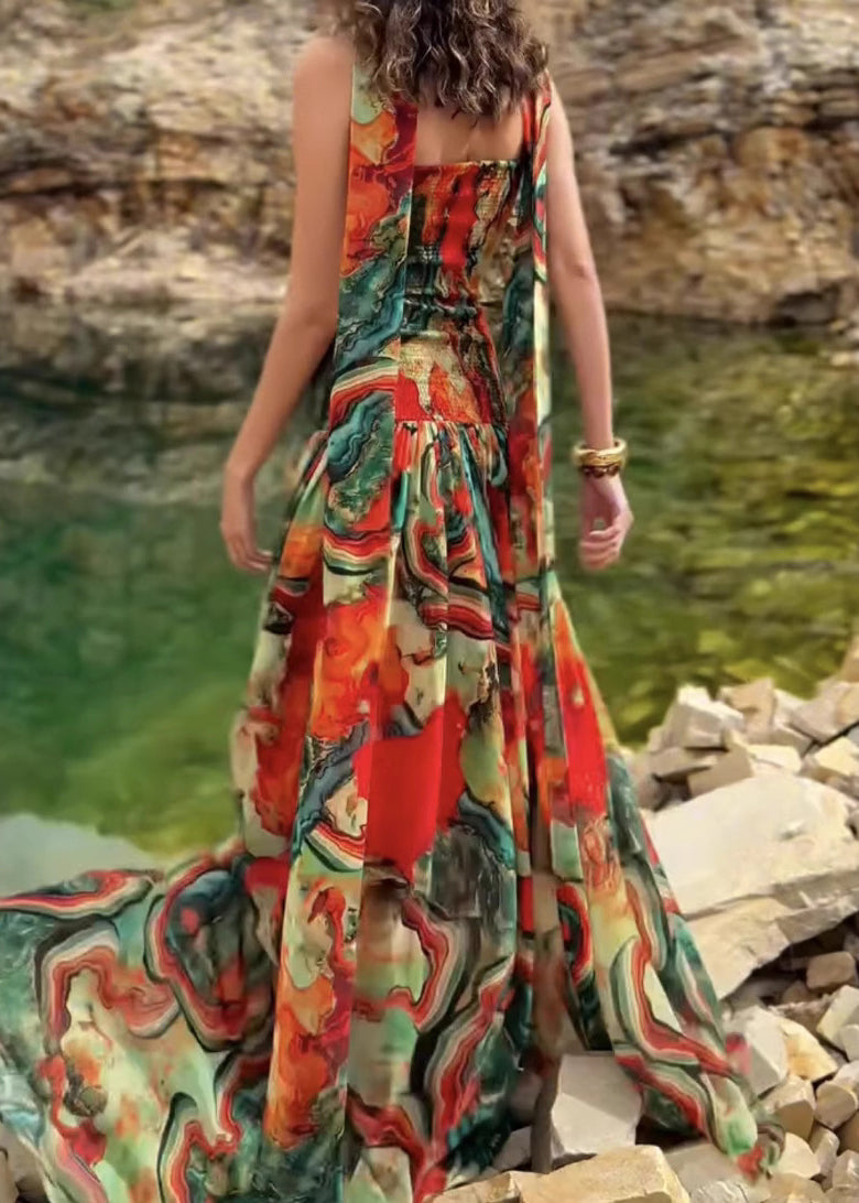 New Print Wrinkled Strapless Long Dresses