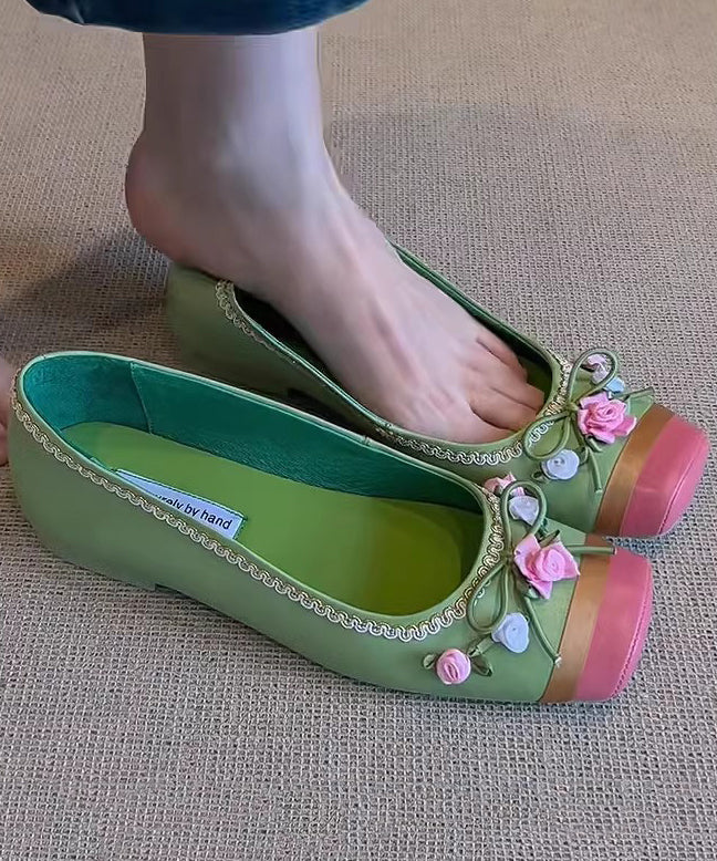 Pink Embroidered Splicing French Flat Shoes for