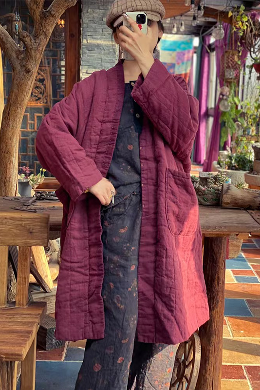 - Artistic Linen Hand Stitch Cotton Jacket