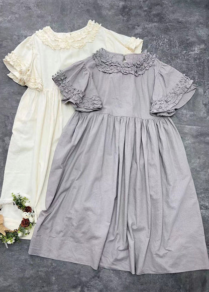Beige Ruffled Patchwork Cotton Long Dresses Summer
