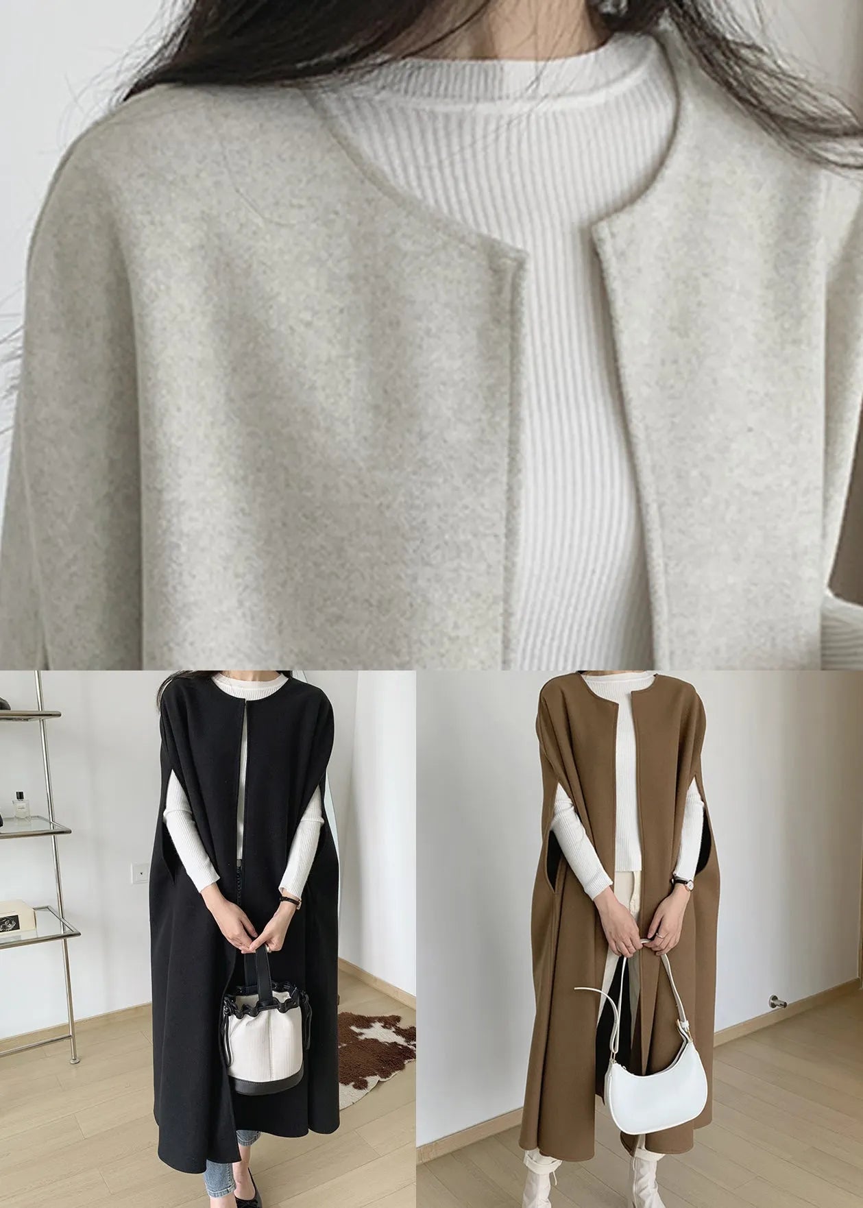 Coffee Original Design Woolen Coats Sleeveless