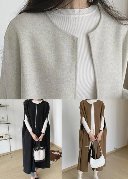 Coffee Original Design Woolen Coats Sleeveless