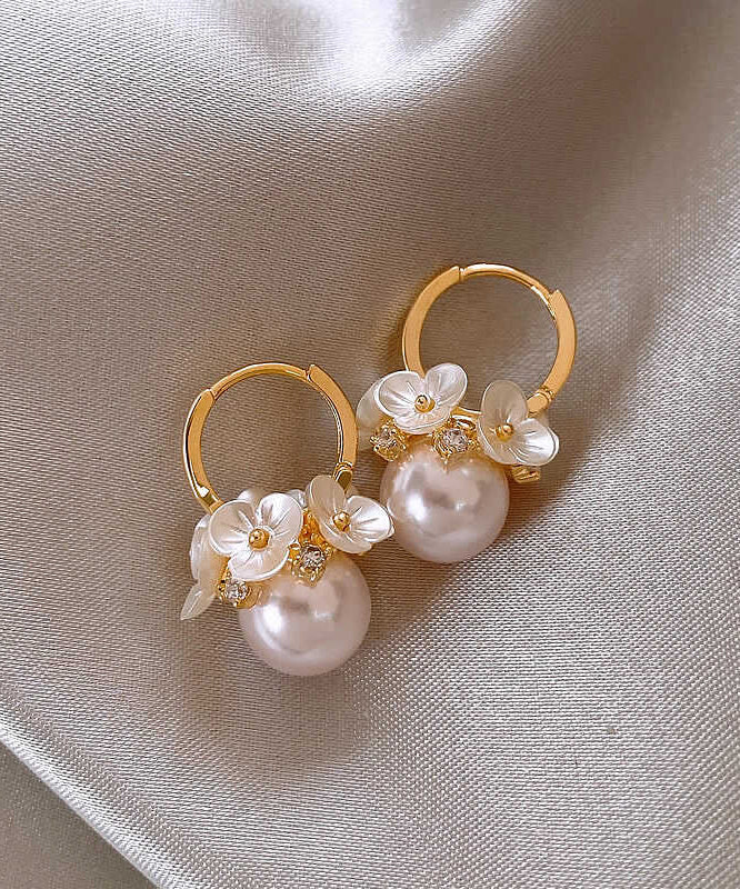 Diy White Alloy Pearl Hoop Earrings
