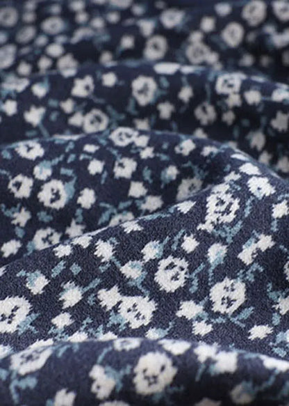 Blue V Neck Print Button Knit Cardigans Spring