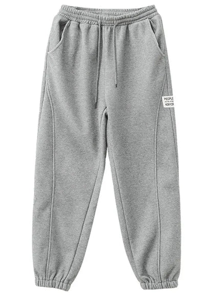 Diy Grey Elastic Waist Patchwork Warm Fleece Pants Winter