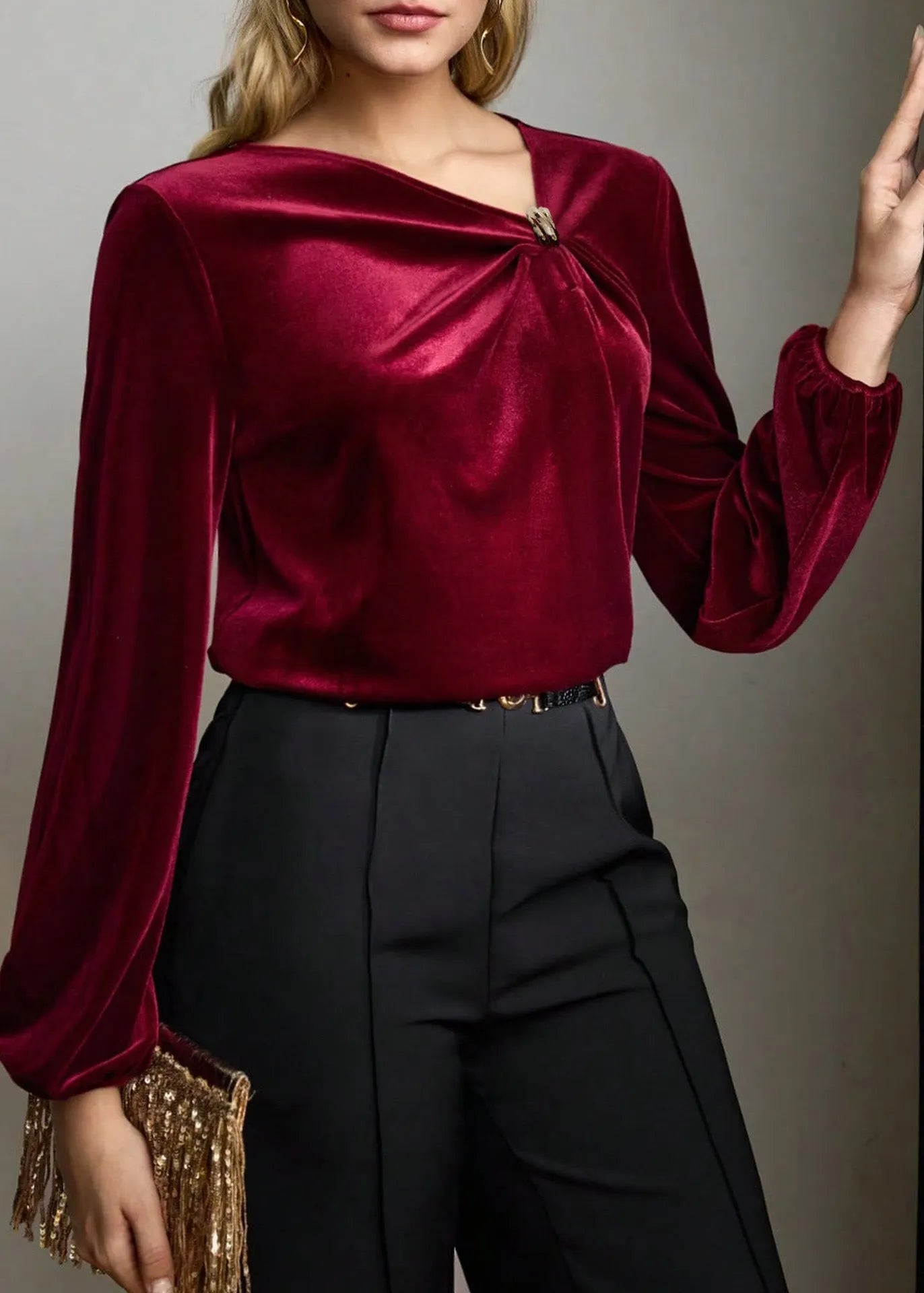 Fine Mulberry Wrinkled Velour Shirt Top Spring