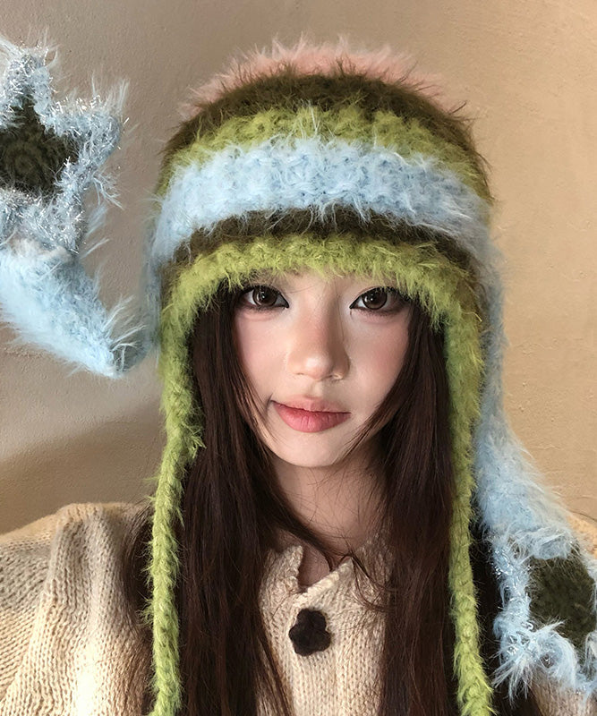 Colorblock Striped Fur Knit Bonnie Hat