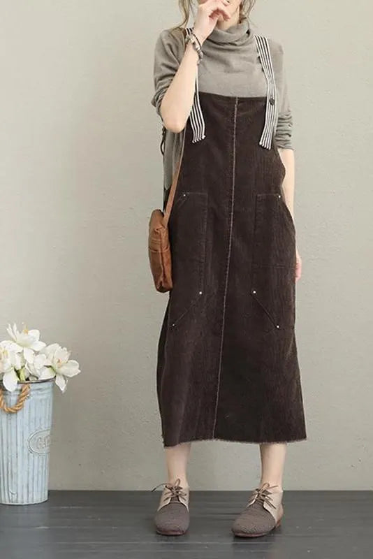Loose Corduroy Strap Dresses Autumn Outfits