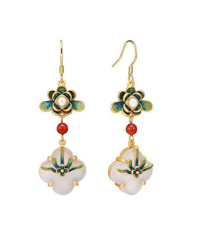 Rainbow Sterling Silver Overgild Jade Pearl Enamel Drop Earrings