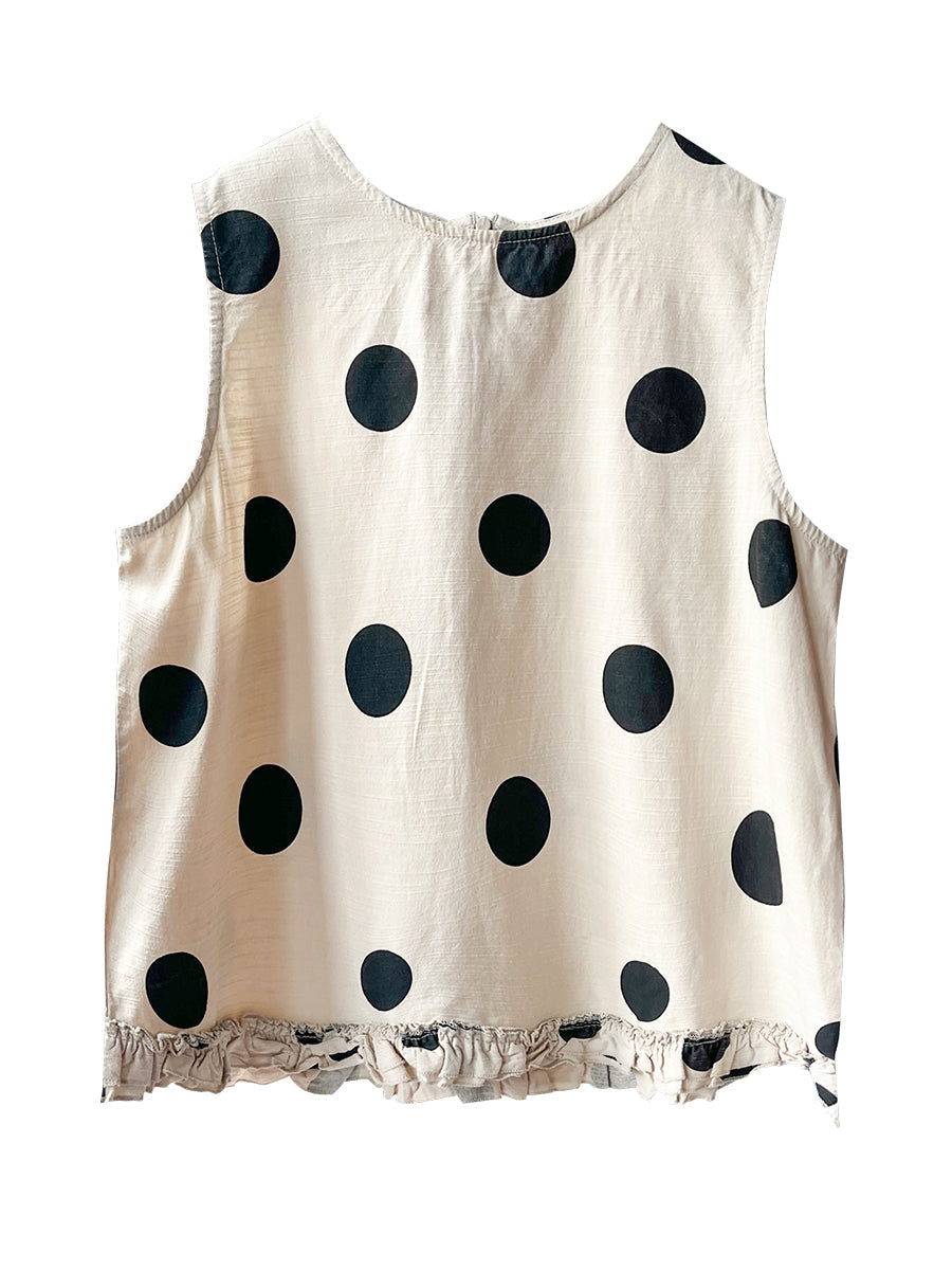 Dot Lacework Hem Loose Cotton Vest