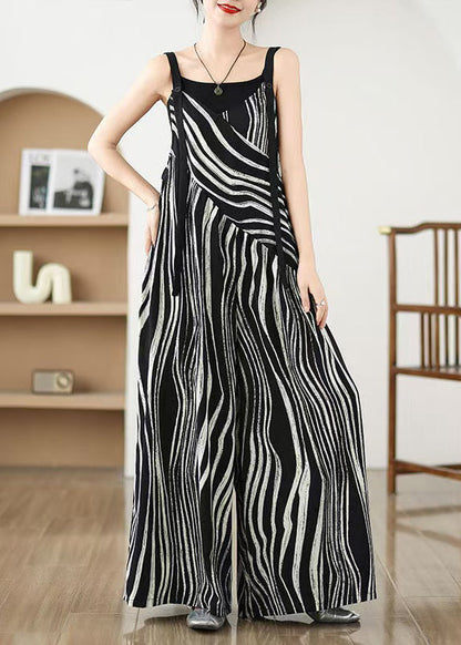 Black Oversized Zebra Pattern Jumpsuits Summer
