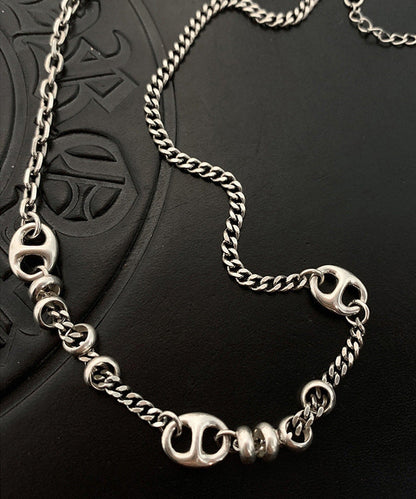 Boutique Patchwork Pig Nose Silver Necklace