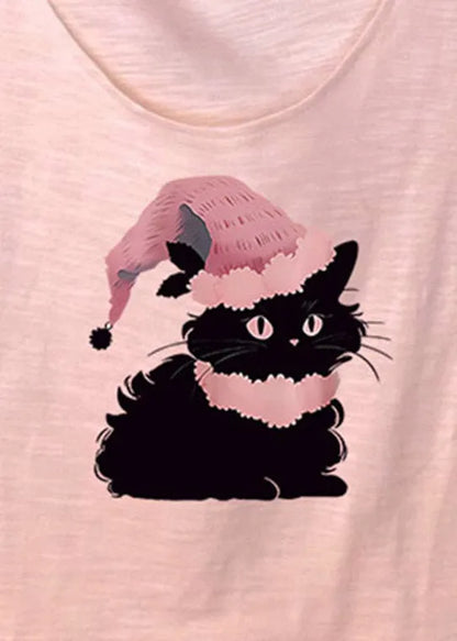 Pink U Neck Animal Print T Shirt Short Sleeve