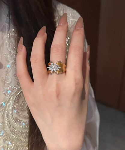 Retro Gold Old Gold Zircon Butterfly Wire Drawing Rings