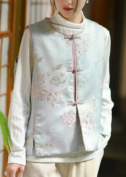 Chinese Style Pink O Neck Fine Cotton Filled Silk Vest Sleeveless
