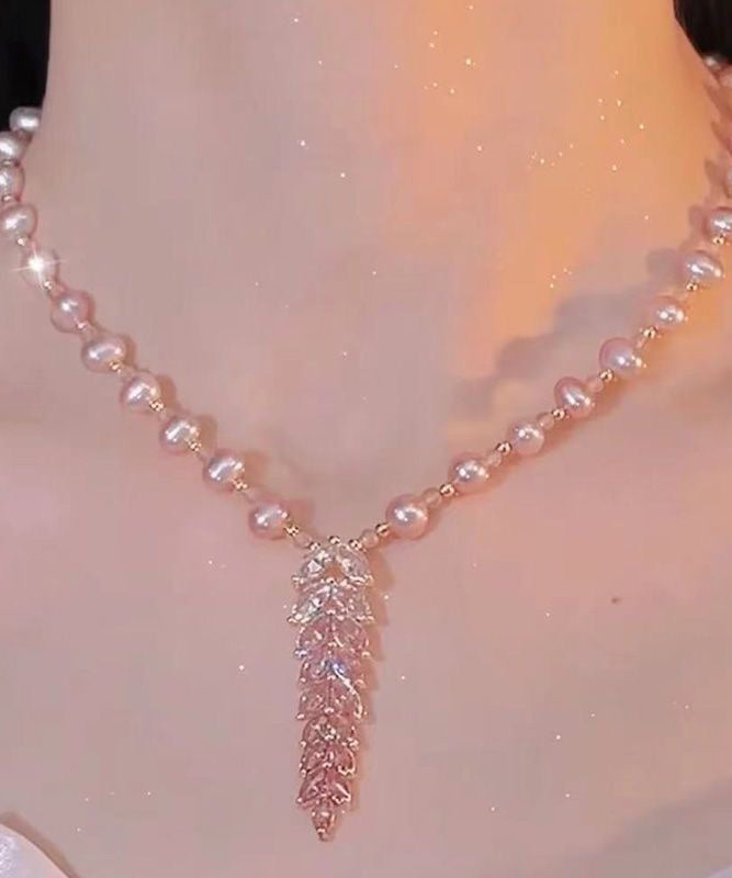 Art Lavender Lloy Pearl Ear of Wheat Tassel Pendant Necklace