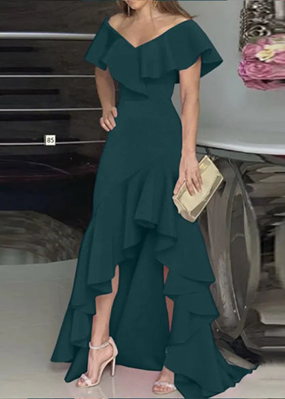 Rose Ruffled Asymmetrical Patchwork Cotton Dresses Summer