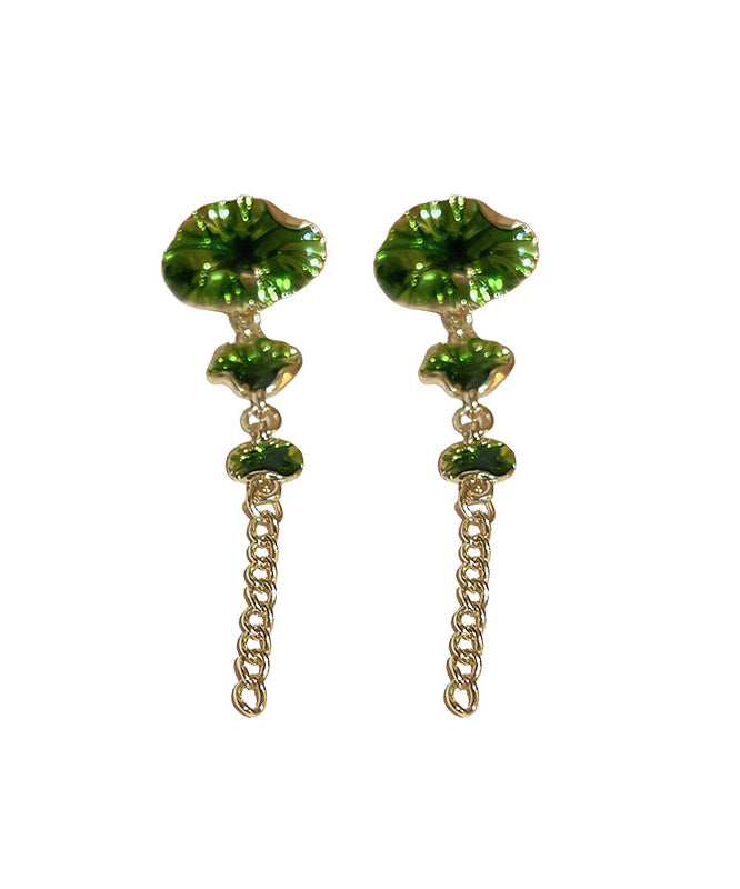 Green Sterling Silver Alloy Louts Tassel Drop Earrings