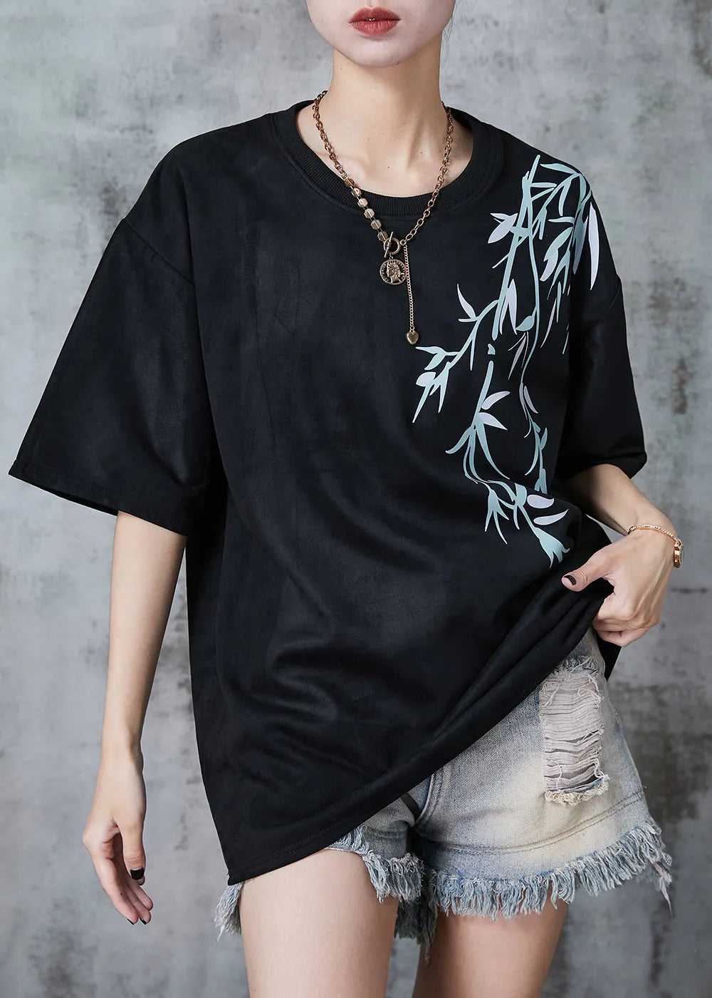 Black Oversized Print Cotton Tank Tops Summer